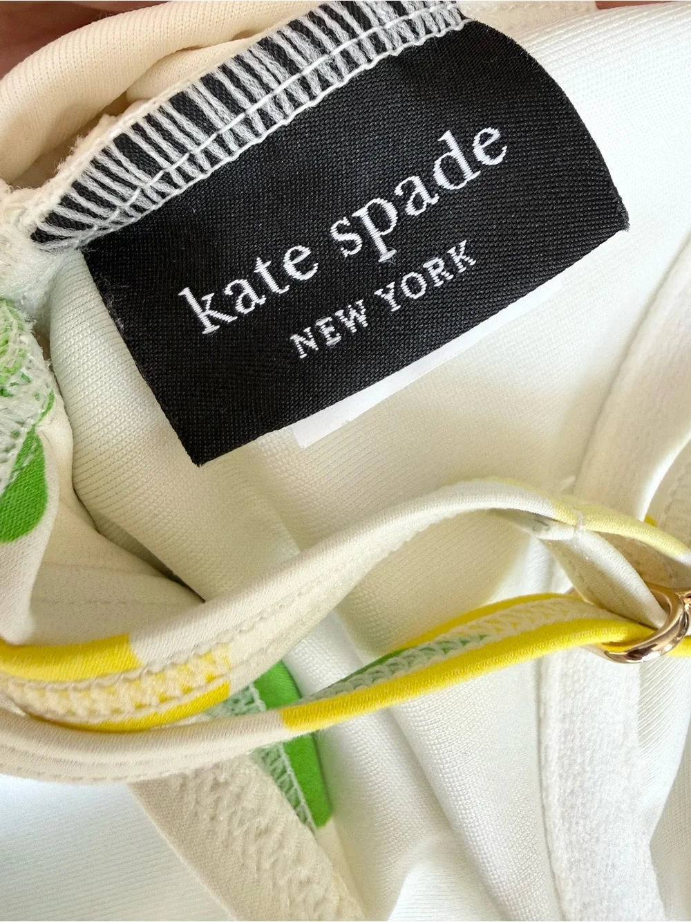 Kate Spade New York White Yellow Lemon Print One Piece Swimsuit Bathing Suit M